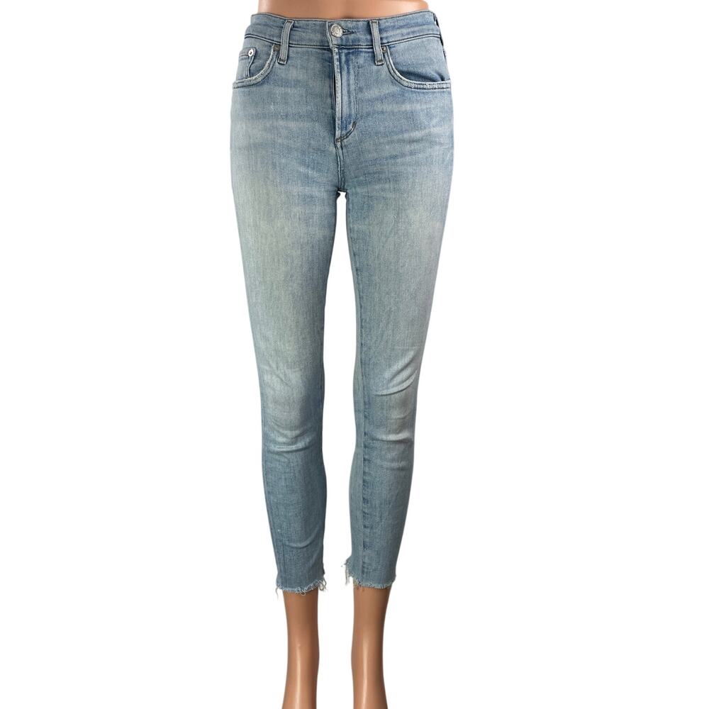 AGOLDE Women's Blue Light Wash Frayed Hem Cropped Skinny Denim Jean Pants Sz 26